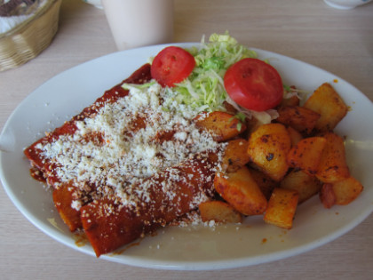 Red enchiladas served at Birrieria Diaz in Bethany, OK