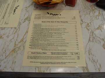 Peppe's menu