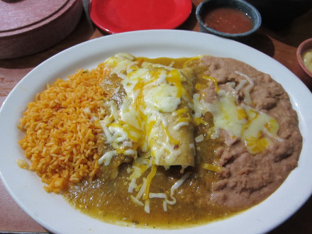 Enchiladas with a special salsa verde that is not on the menu