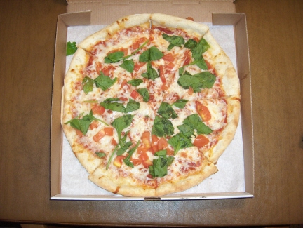 Spinach pizza from the "build your own" section of the menu
