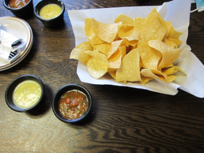 Chips, salsa, and cheese dip