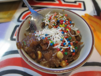 Capirotada is a traditional dessert with Lent meals (this one is from Delicias Cafe)
