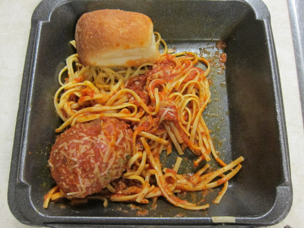Spaghetti and meatballs as a takeout order from the now closed Northpark restaurant