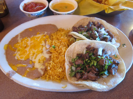 Tacos de carne asada from the Mexican tacos section of the menu