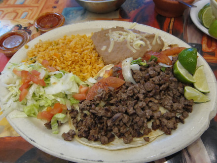 Carne asada tacos at Delicias Cafe