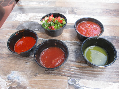 Some of the salsas available from the salsa bar