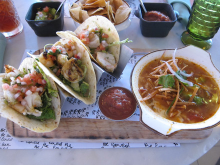 Shrimp tacos and tortilla soup at Mamacita's