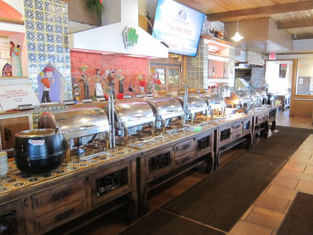 Buffet items are kept hot in individual warmers