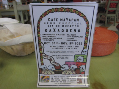 Special Oaxacan menu for the Day of the Dead week