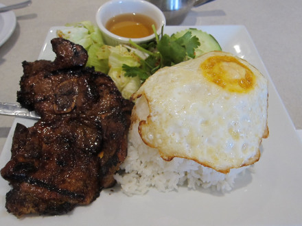 Pork chop with fried egg is a lesser known item that is worth trying