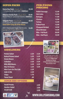 Billy sims menu sales