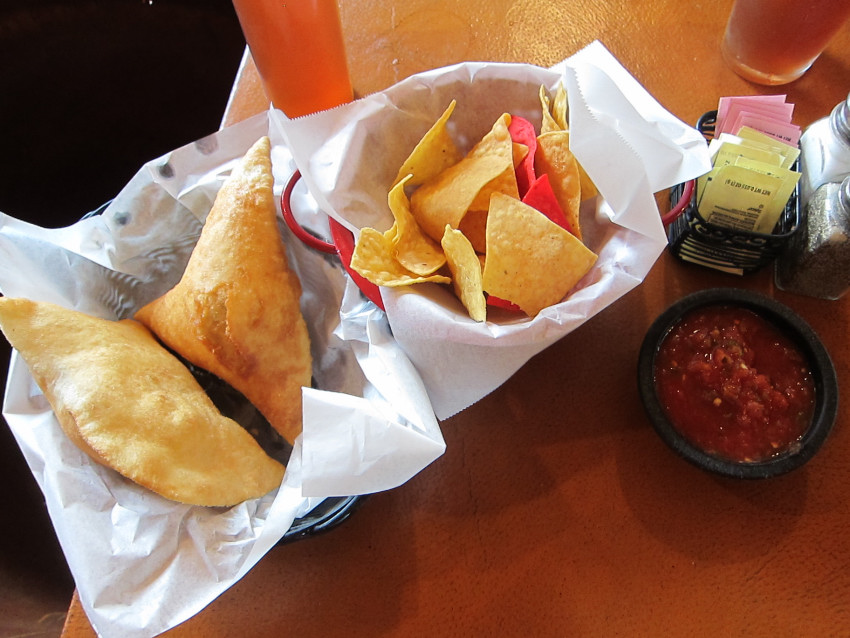 Chips and salsa with an order of sopapillas