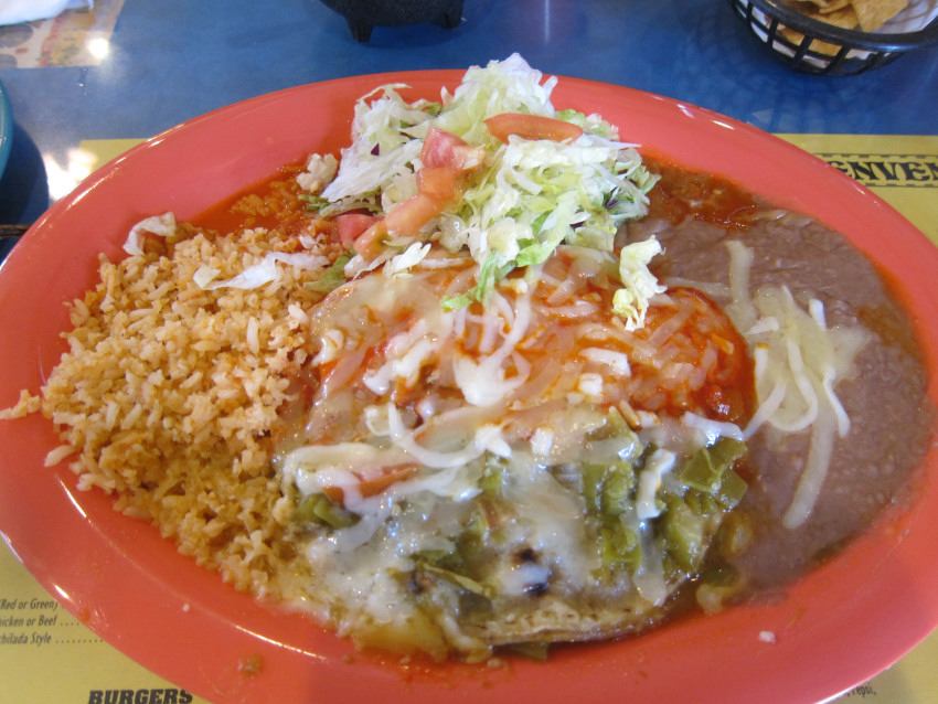 Enchiladas with red and green chile