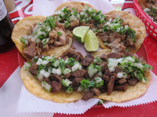 Carnitas and carne asada tacos