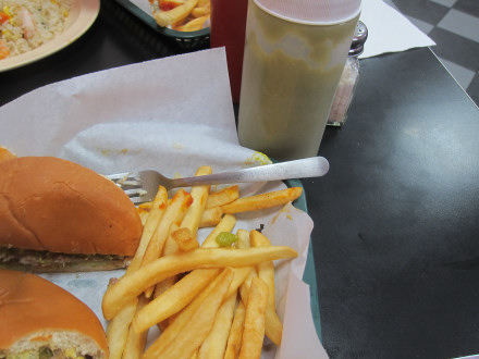 Green chile on the table is an excellent flavor enhancer for the fries or burger