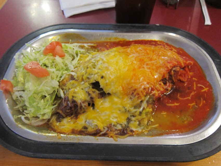 Stuffed sopaipilla served Christmas style