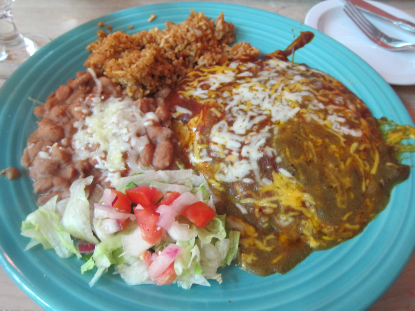 Enchiladas with red and green sauce 