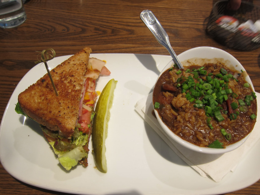 Club sandwich and gumbo
