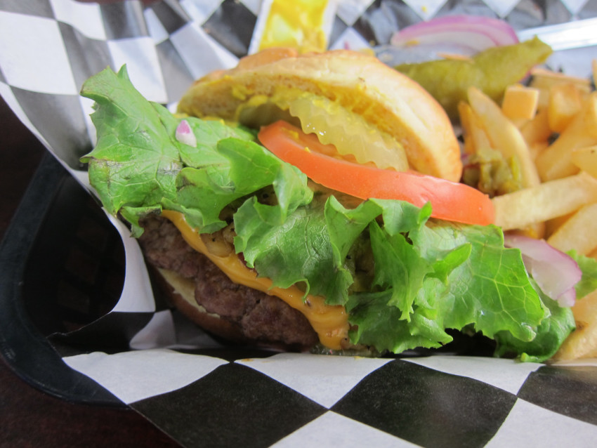 The burger cut in two