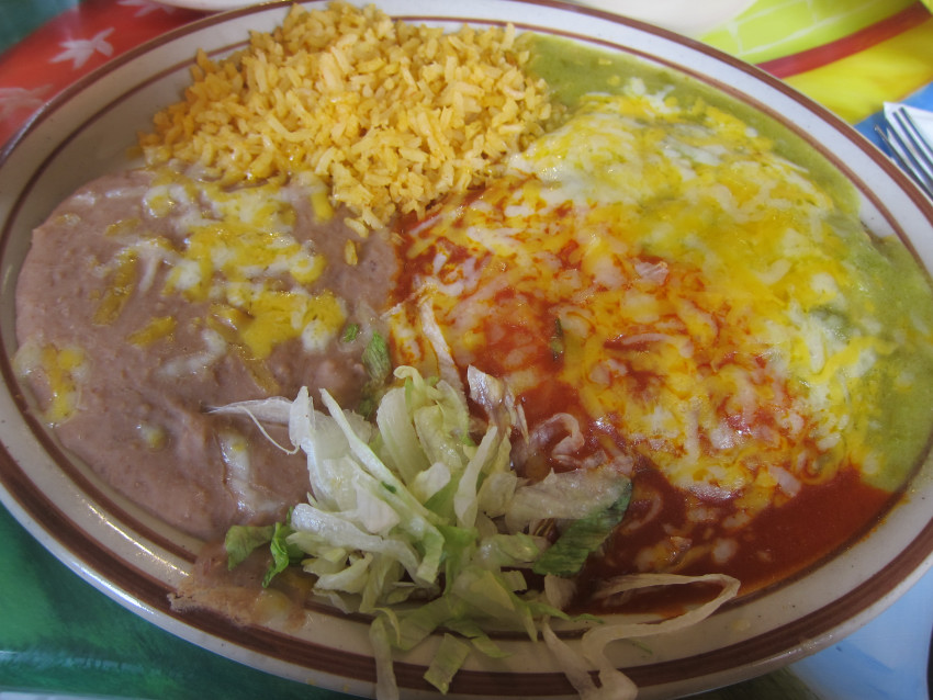 Red and green enchiladas